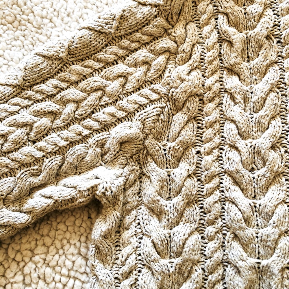Lauren by Ralph Lauren | Silk/Cotton/Linen Cropped Fisherman Knit Sweater (XL)